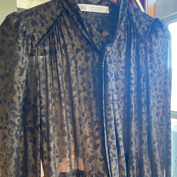 Zara Leopard Print Jumpsuit Ruffled Hem Bow Golden - Picture 6 of 8